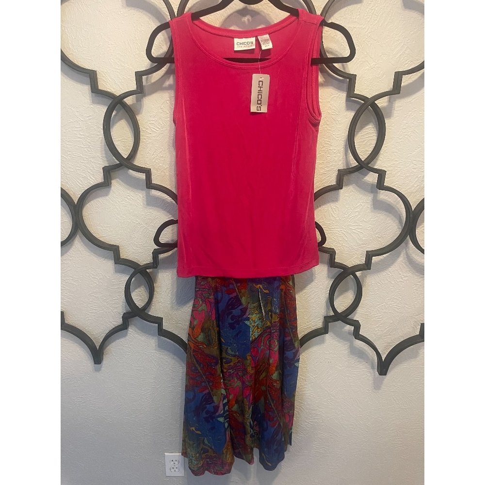 Chico's Outfit includes Floral Paisley Jordi Skirt Multi-Colored Tank Top Size 0